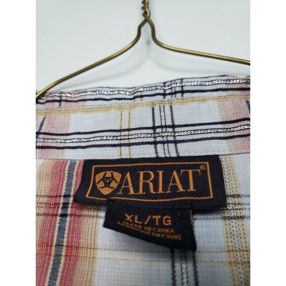 Ariat Womens XL Shirt Long Sleeve Button Front Multicolor Plaid Western Metallic - Picture 5 of 6